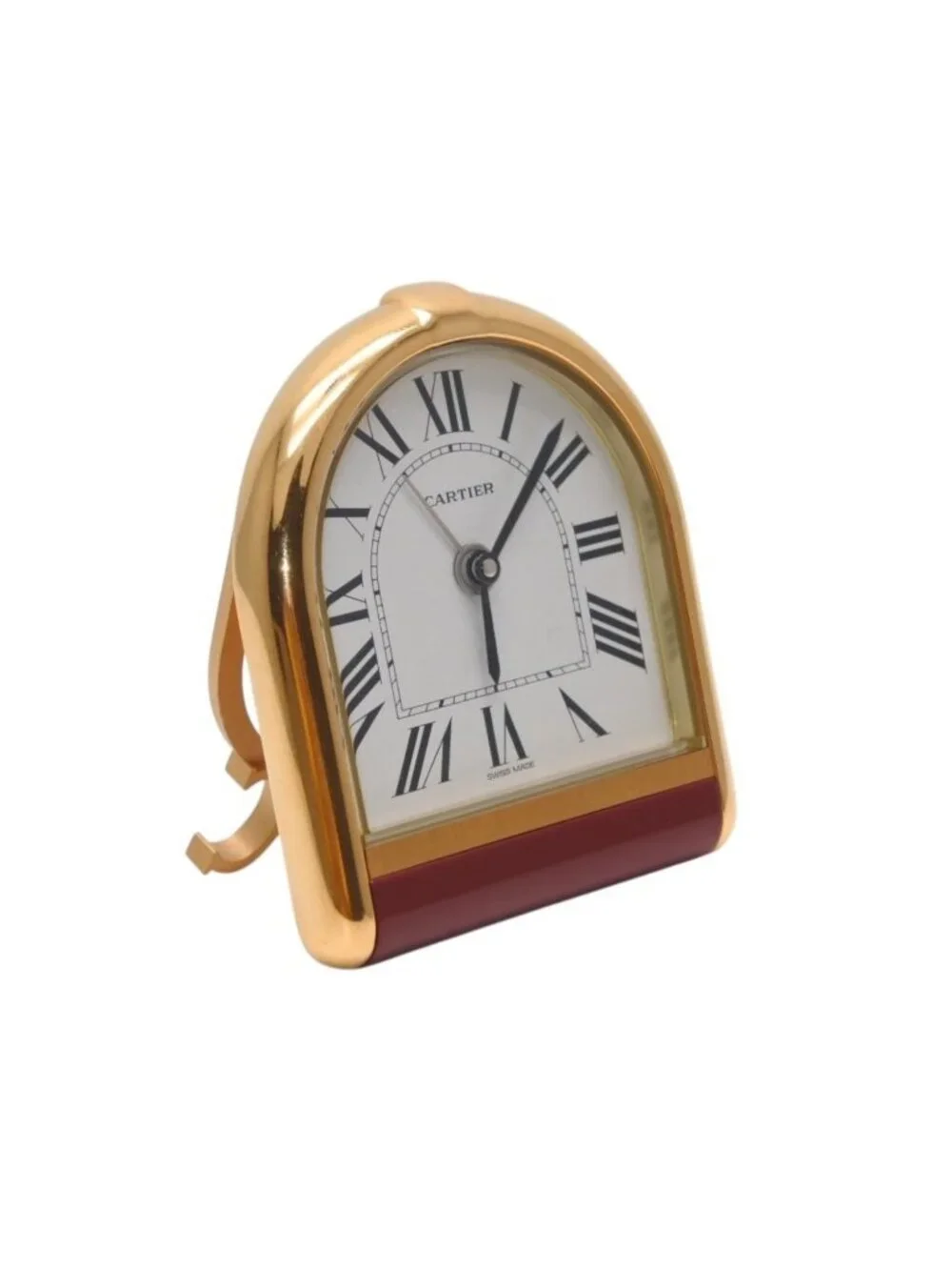 Cartier Calandre Table Clock White Dial Quartz White Gold Bordeaux Swiss Watch